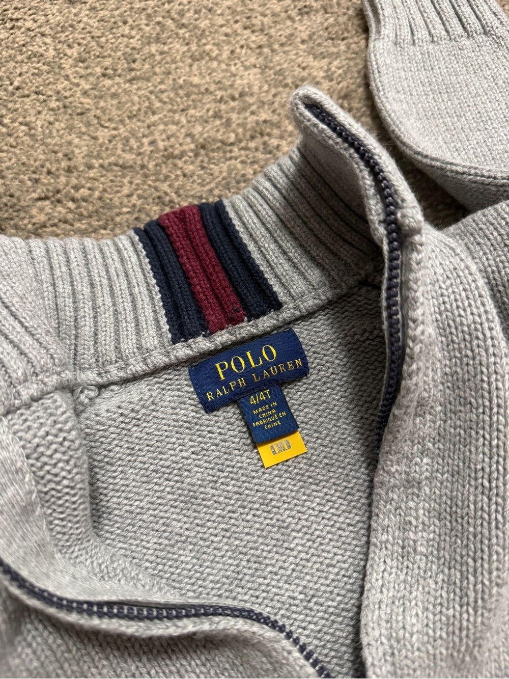 Ralph Lauren Boys' Cotton Full Zip Sweater - Baby size 4T in Grey - Picture 4 of 5